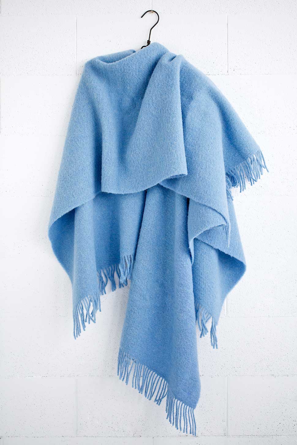 Dodger Blue Wool Poncho White Pongo